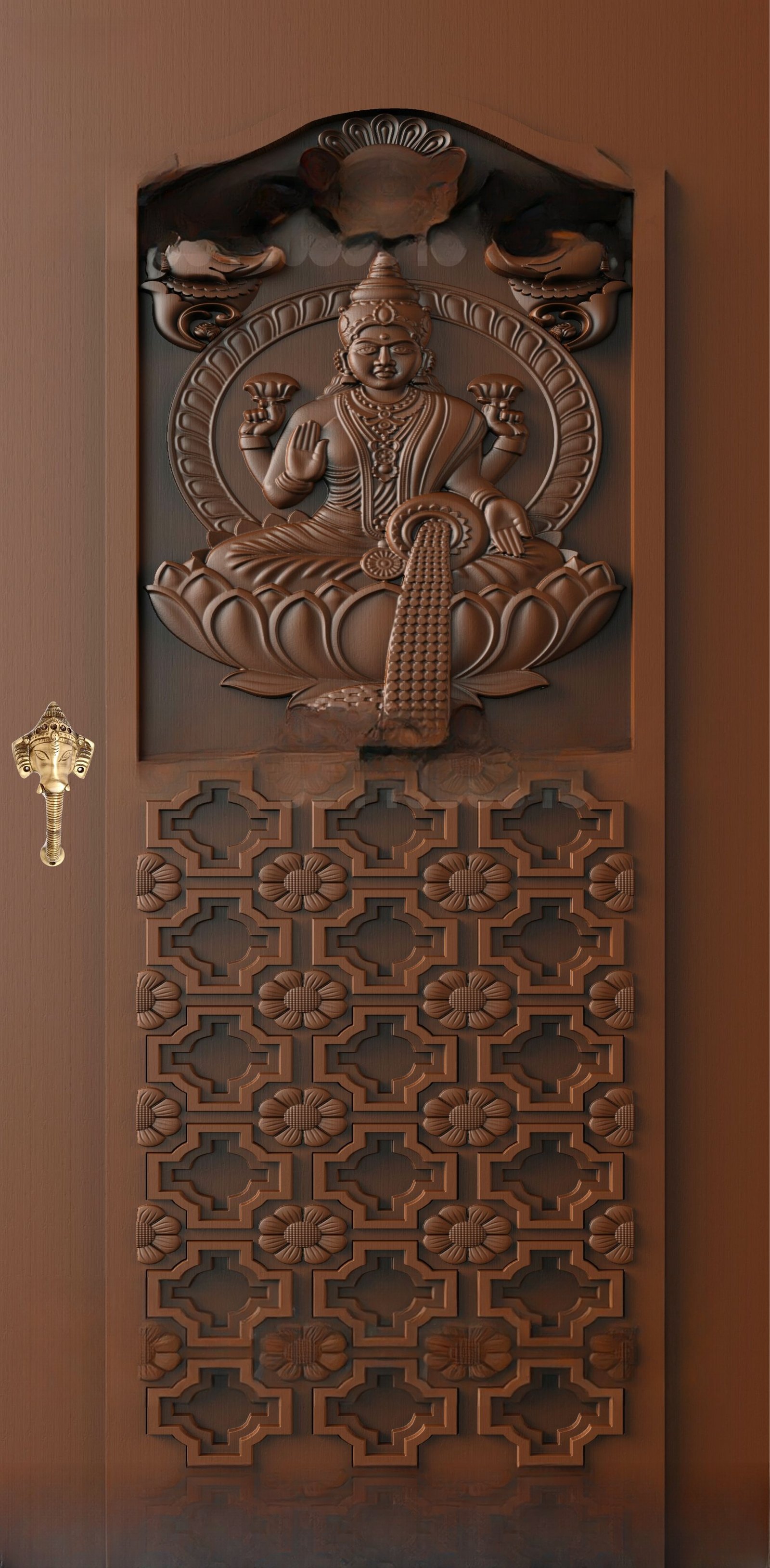God Doors - GD-36 Goddess Lakshmi Divine Carved 3D Relief Door Model